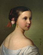 Friedrich Krepp Portrait of a young woman with roses in her hair oil painting reproduction